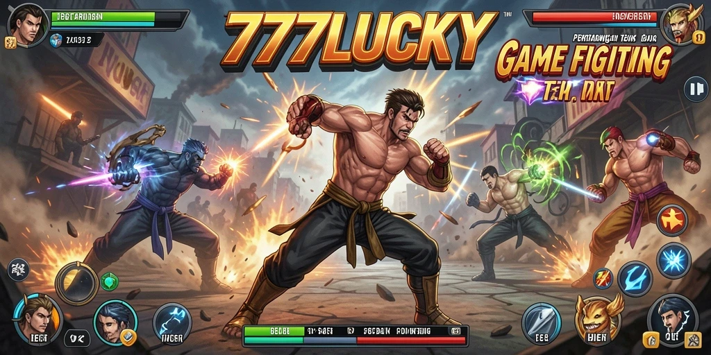 Screenshot gameplay 777LUCKY dengan pertarungan seru dan karakter heroik.