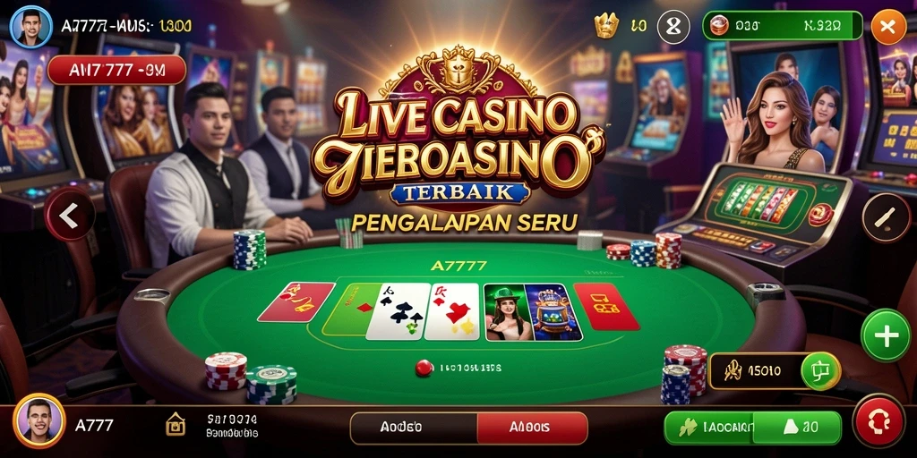Screenshot gameplay A7777 menampilkan dealer langsung dan interaksi pemain.