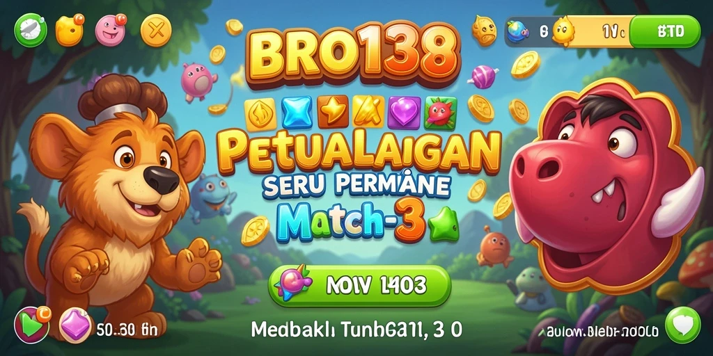 Tampilan gameplay BRO138 yang penuh warna dan seru dalam kategori Match-3.