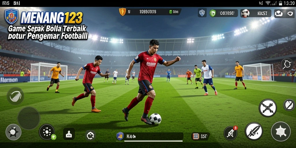 Tampilan gameplay MENANG123 dengan aksi sepak bola yang mendebarkan.