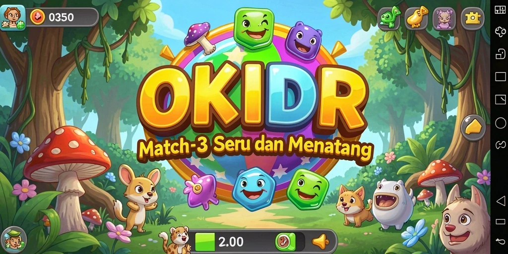 Screenshot gameplay OKIDR menampilkan keseruan mencocokkan item warna-warni.