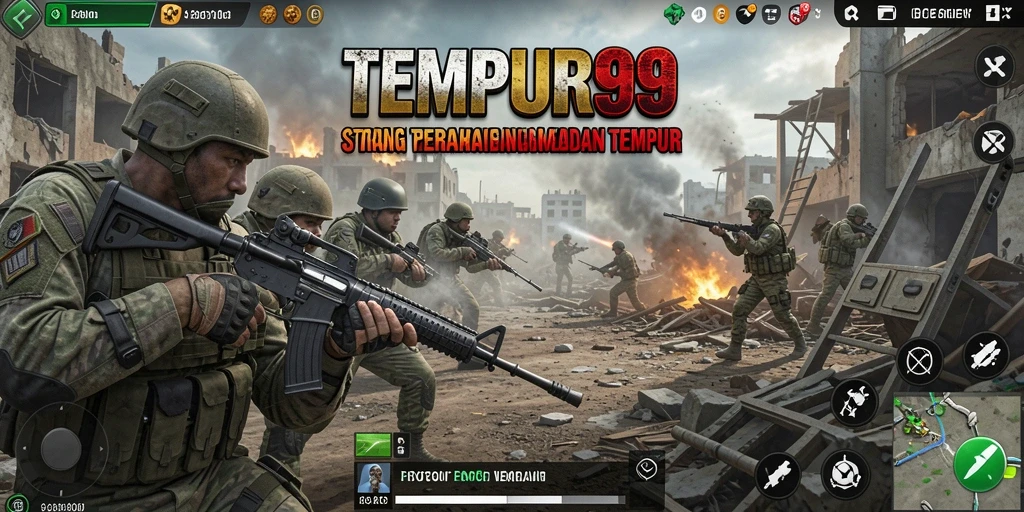 Screenshot gameplay TEMPUR99 menampilkan strategi dan pertempuran yang mendebarkan.
