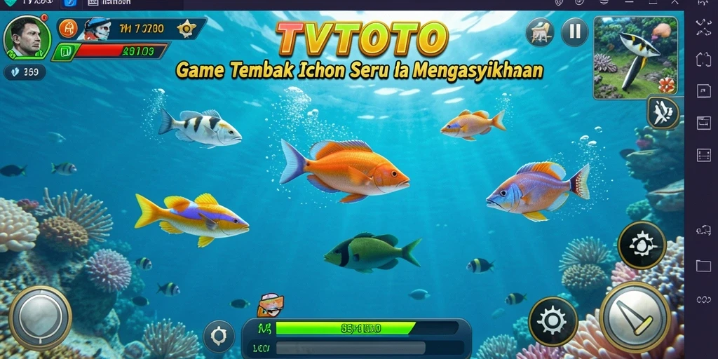 Tampilan interaktif permainan Tembak Ikan dalam TVTOTO.